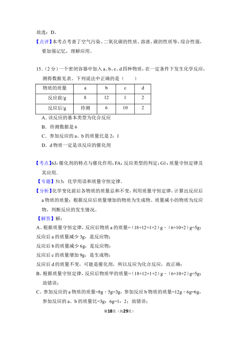 2016年四川省自贡市中考化学试卷（含解析版）_中考真题_5.化学中考真题2015-2024年_地区卷_四川省_四川自贡中考化学12-22缺20
