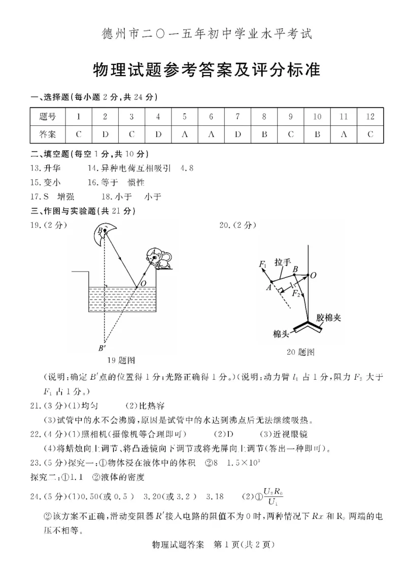 2015年德州市中考物理试题及答案_中考真题_4.物理中考真题2015-2024年_地区卷_德州物理10-20