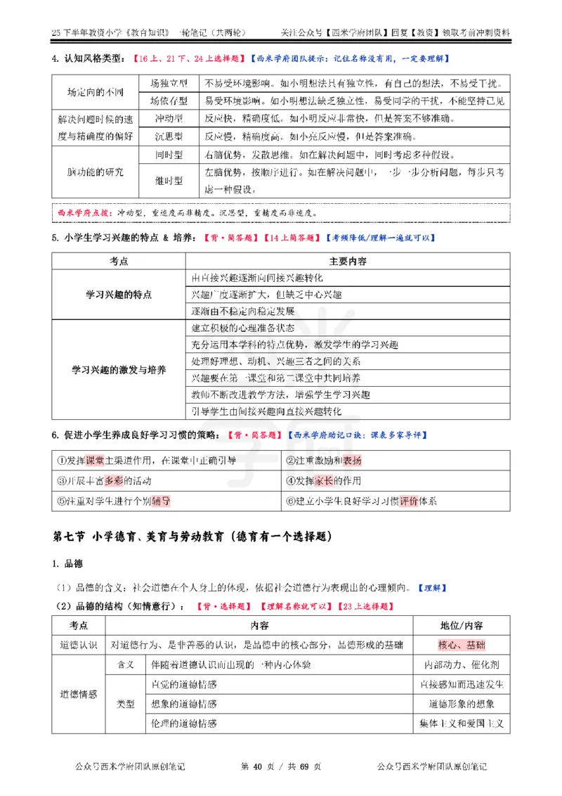 25下小学-教育知识与能力一轮笔记_4-教培资料-26年最新资料-同步更新_小学教资_04小学重点笔记_25下教资笔试西米学府学霸笔记（中小：科一科二）_小学：一轮重点笔记+默写本