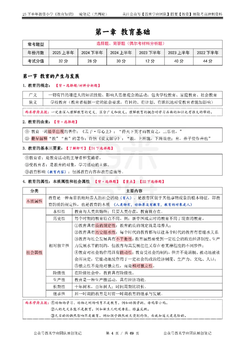 25下小学-教育知识与能力一轮笔记_4-教培资料-26年最新资料-同步更新_小学教资_04小学重点笔记_25下教资笔试西米学府学霸笔记（中小：科一科二）_小学：一轮重点笔记+默写本