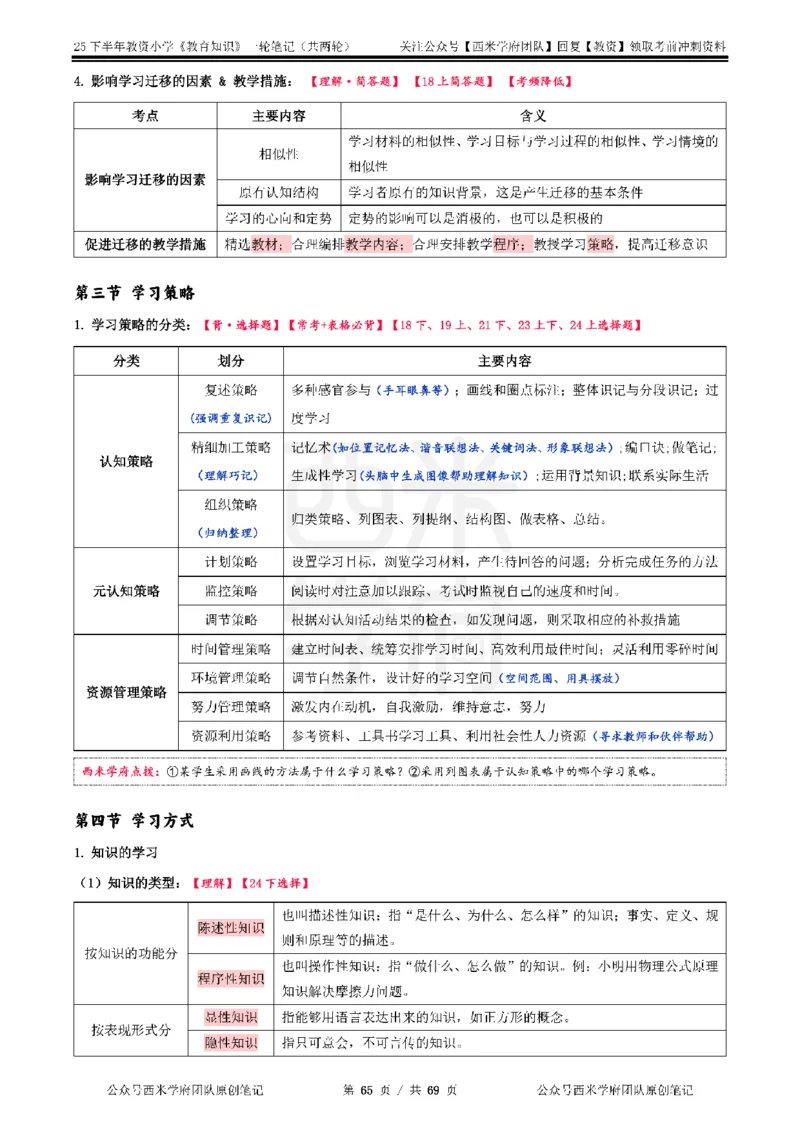 25下小学-教育知识与能力一轮笔记_4-教培资料-26年最新资料-同步更新_小学教资_04小学重点笔记_25下教资笔试西米学府学霸笔记（中小：科一科二）_小学：一轮重点笔记+默写本