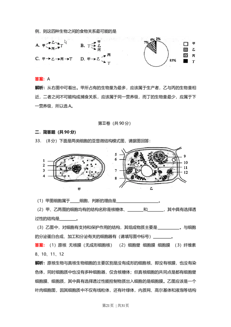 2008年高考生物试卷（上海）（解析卷）_1.高考2025全国各省真题+答案_01.2008-2024全国高考真题（按省份分类）_31.上海_2008-2022&middot;（上海）生物高考真题