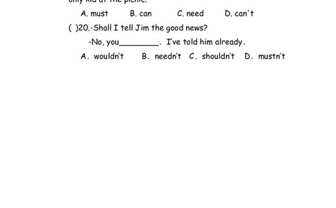 No.80情态动词练习题②_初中英语语法_最全初中英语语法习题_No.80情态动词练习题②