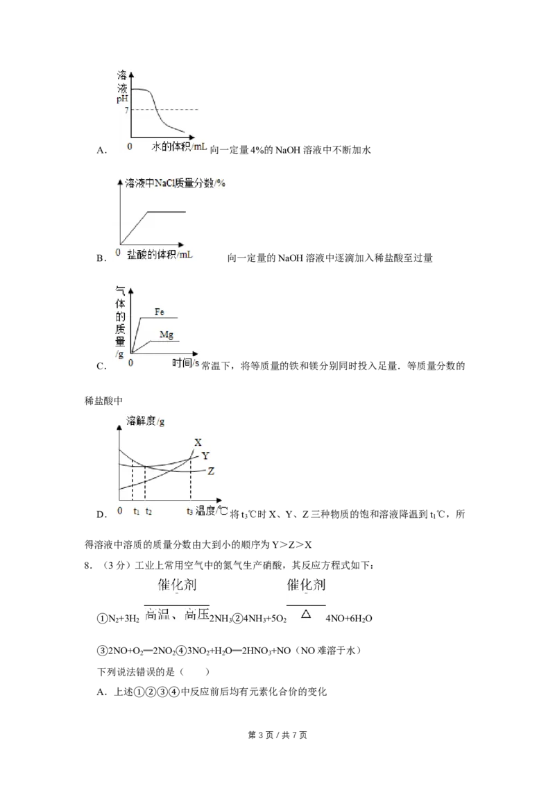 2017年四川省绵阳市中考化学试卷（学生版）_中考真题_5.化学中考真题2015-2024年_地区卷_四川省_绵阳化学2007-2021_绵阳化学07-21
