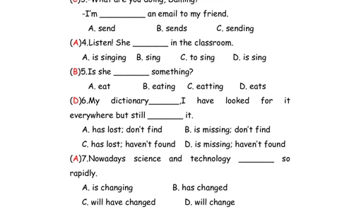 No.56现在进行时练习题①答案解析_初中英语语法_最全初中英语语法习题_No.56现在进行时练习题①