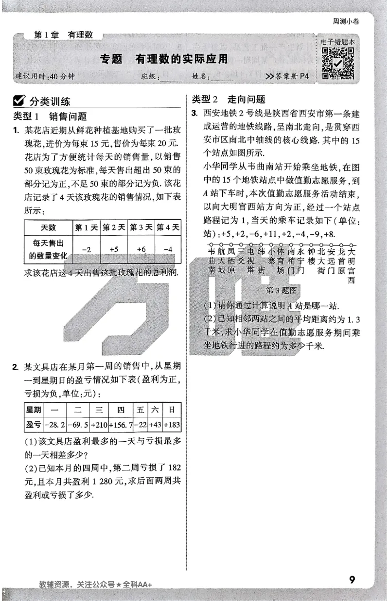 2026《万唯大小卷&bull;数学》7上周测小卷(HS)_2026万唯系列预习复习_2026版初中《万唯大小卷》7年级上册（全科多版本）_2026《万唯大小卷&bull;数学》7上(HS)