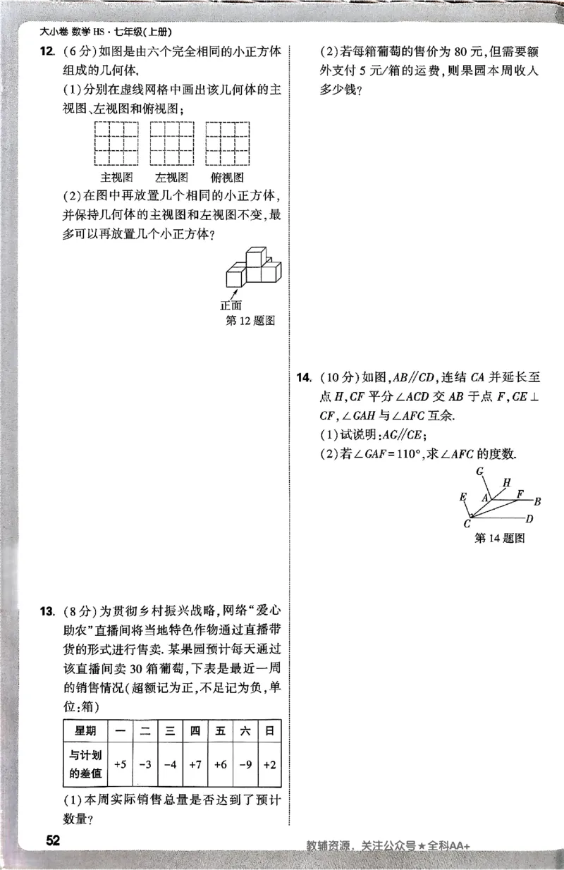 2026《万唯大小卷&bull;数学》7上周测小卷(HS)_2026万唯系列预习复习_2026版初中《万唯大小卷》7年级上册（全科多版本）_2026《万唯大小卷&bull;数学》7上(HS)