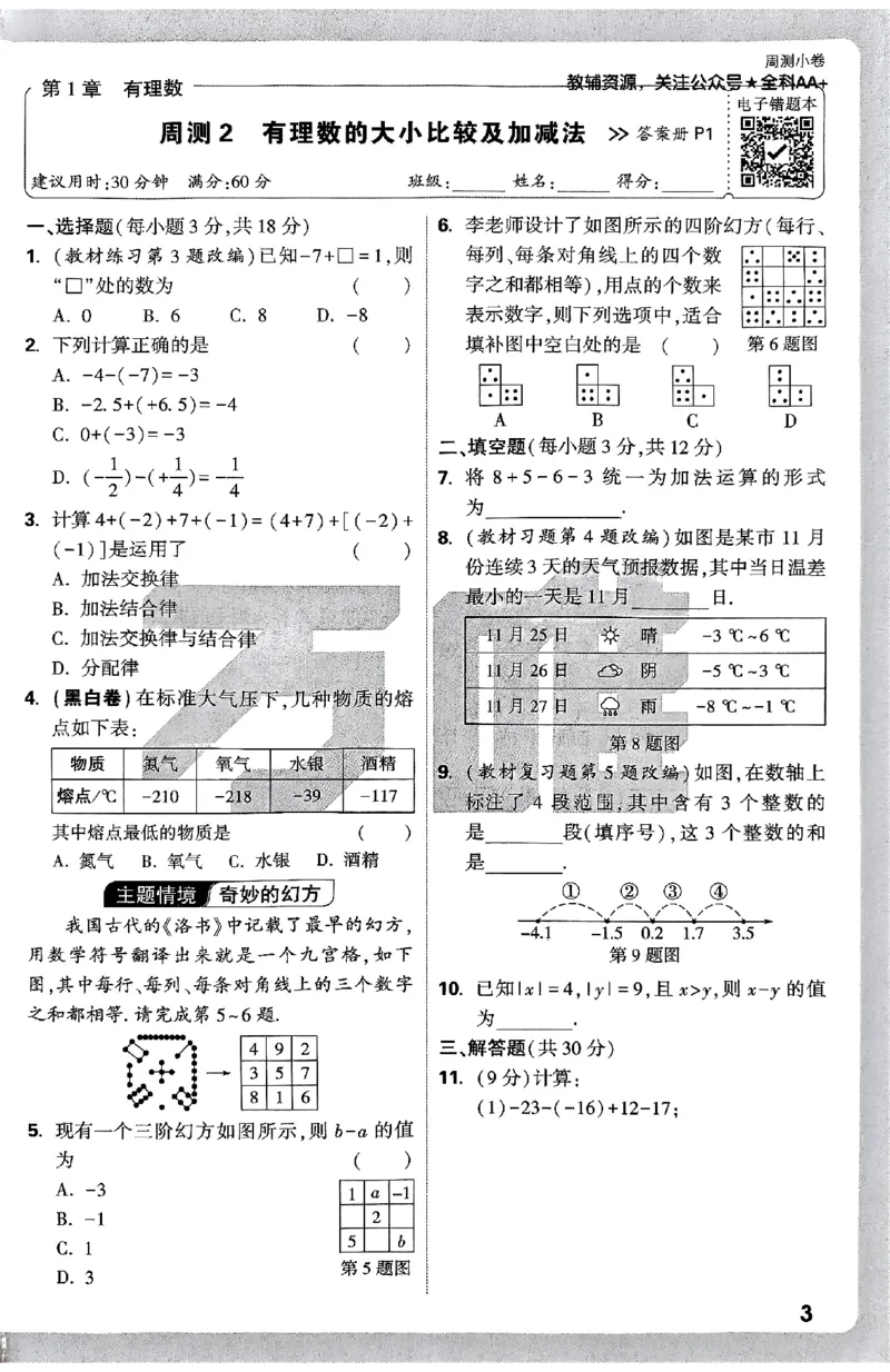2026《万唯大小卷&bull;数学》7上周测小卷(HS)_2026万唯系列预习复习_2026版初中《万唯大小卷》7年级上册（全科多版本）_2026《万唯大小卷&bull;数学》7上(HS)