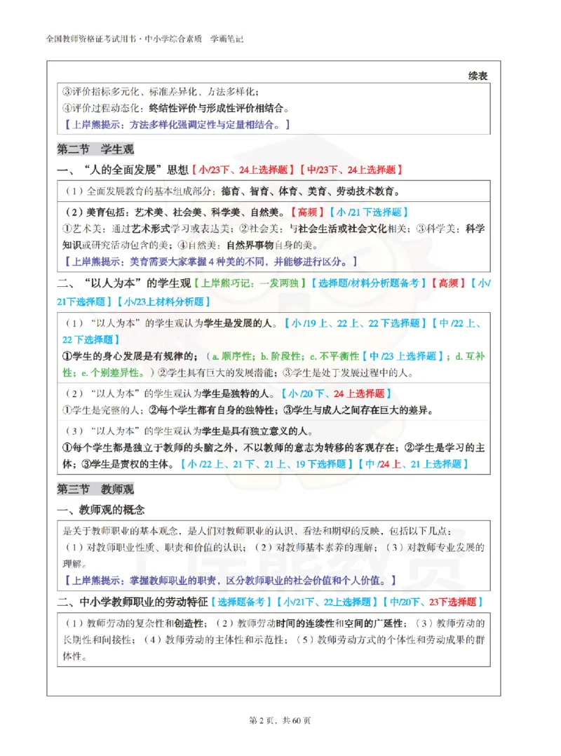 中小学《综合素质》上岸熊学霸笔记-上岸熊_4-教培资料-26年最新资料-同步更新_初中高中教资_2025上中学教资笔试_062025上教资笔试考前冲刺汇总_02、重点笔记-第一轮+第二轮