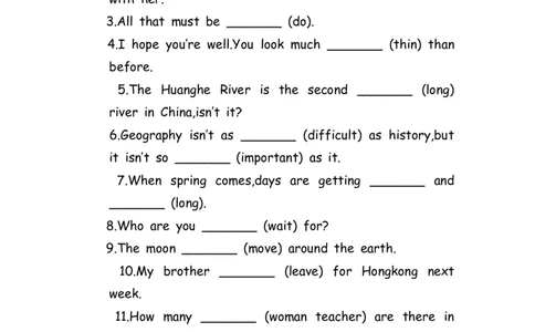 No.193适当形式填空100题⑨_初中英语语法_最全初中英语语法习题_No.193适当形式填空100题⑨