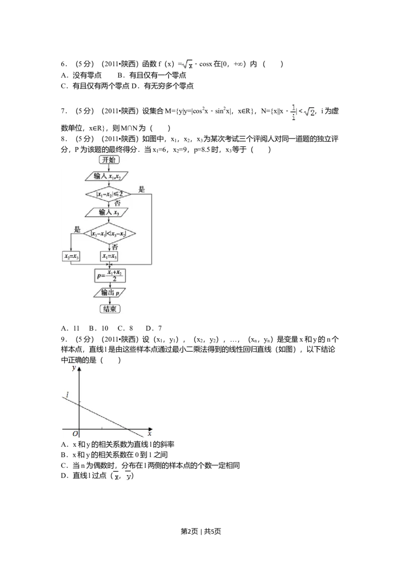 2011年高考数学试卷（理）（陕西）（空白卷）_1.高考2025全国各省真题+答案_01.2008-2024全国高考真题（按省份分类）_17.陕西_2008-2024&middot;（陕西）数学高考真题