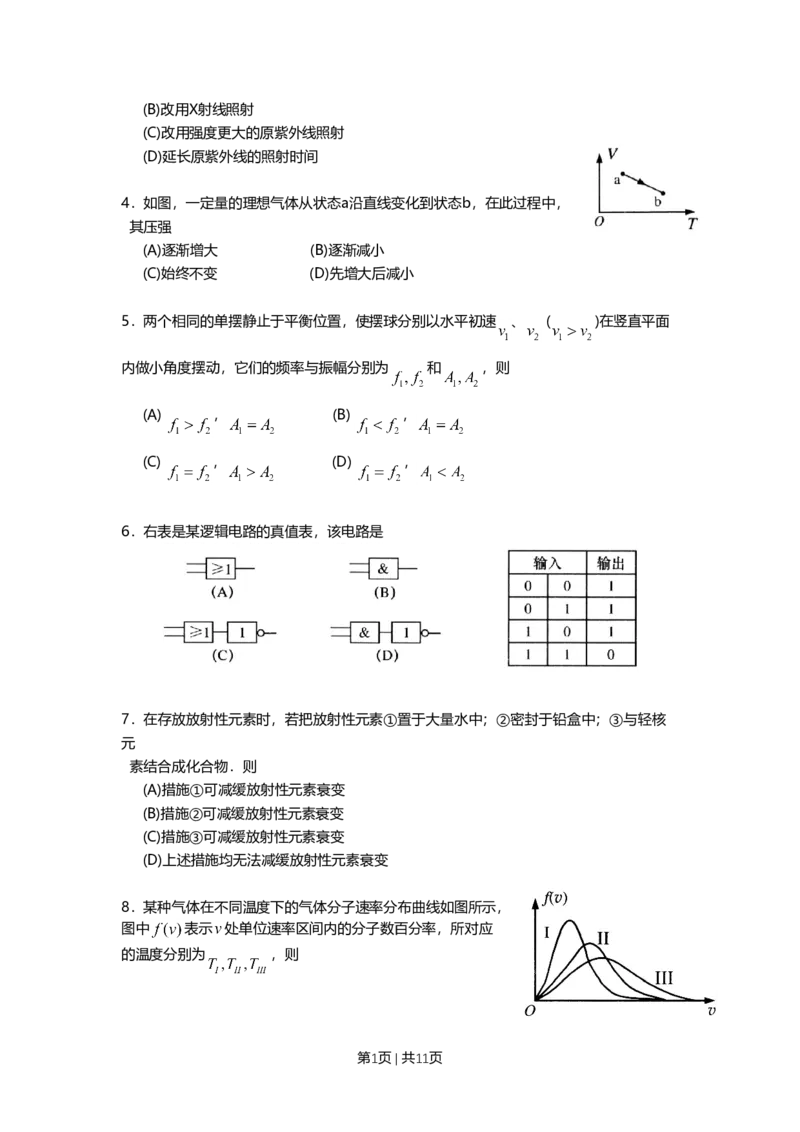 2011年高考物理试卷（上海）（空白卷）_1.高考2025全国各省真题+答案_01.2008-2024全国高考真题（按省份分类）_31.上海_2008-2024&middot;（上海）物理高考真题