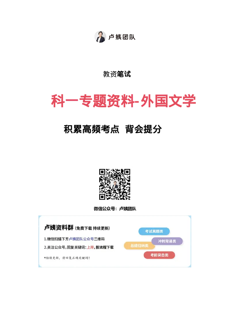 3外国文学专题_4-教培资料-26年最新资料-同步更新_初中高中教资_2025下中学教资笔试_中学冲刺急救包_11.卢姨25下教资资料合集_25下：卢姨考前专题提分资料_科一专题资料