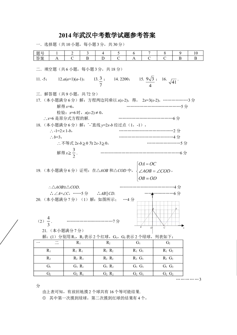 2014年武汉市中考数学试题及答案_中考真题_2.数学中考真题2015-2024年_地区卷_湖北省_武汉数学08-22