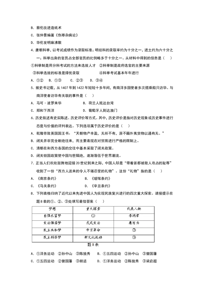 2015广东省历史中考试卷及参考答案_中考真题_6.历史中考真题2015-2024年_地区卷_广东省_广东历史（广东省统一试卷）08-21