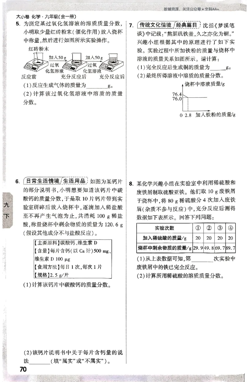 2026《万唯大小卷&bull;化学》9全周测小卷_2026万唯系列预习复习_2026版初中《万唯大小卷》9年级全册（全科多版本）_2026《万唯大小卷&bull;化学》9全