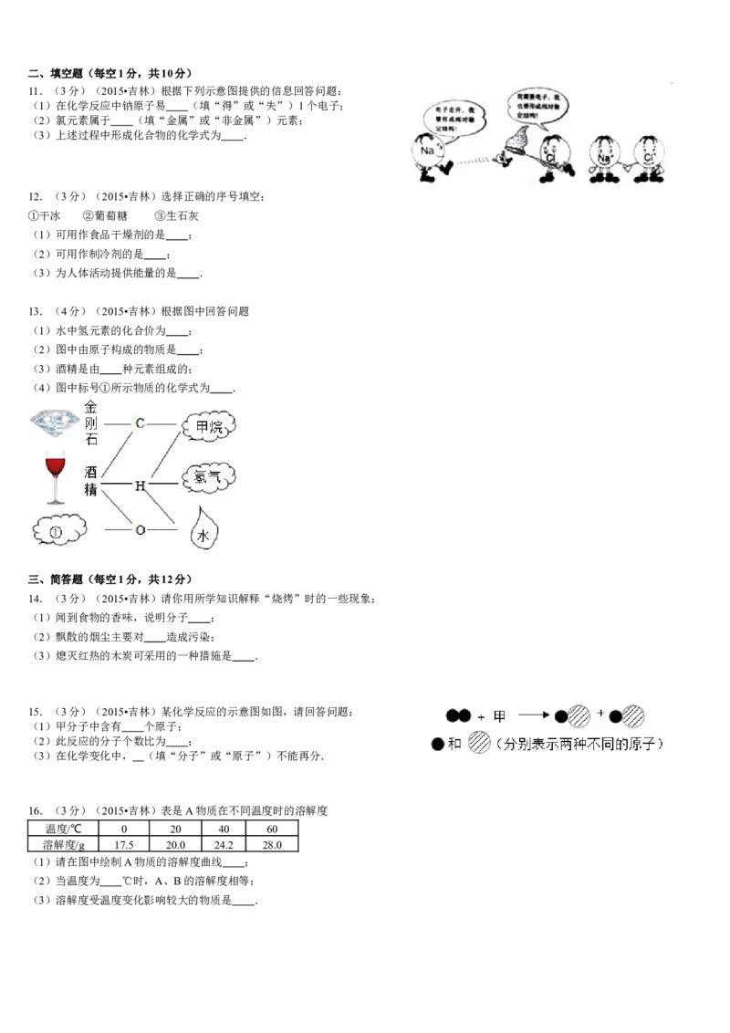 2015年吉林省中考化学试题及答案_中考真题_5.化学中考真题2015-2024年_地区卷_吉林省_吉林中考化学08-21