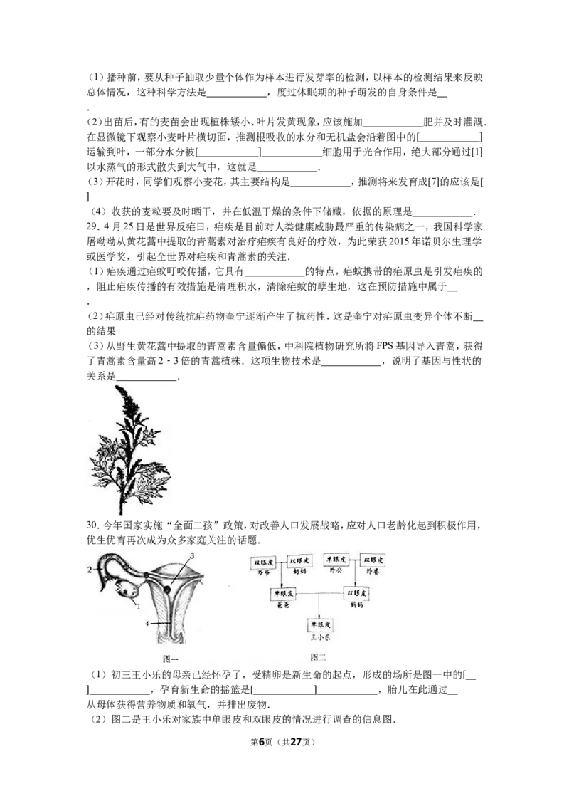 2016烟台市中考生物试题及答案(word版)_中考真题_8.生物中考真题2015-2024年_地区卷_山东省_烟台中考生物08-22
