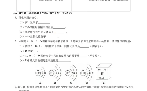 2016年辽宁省营口市中考化学试题（空白卷）_中考真题_5.化学中考真题2015-2024年_地区卷_辽宁化学_辽宁化学_营口化学15-22
