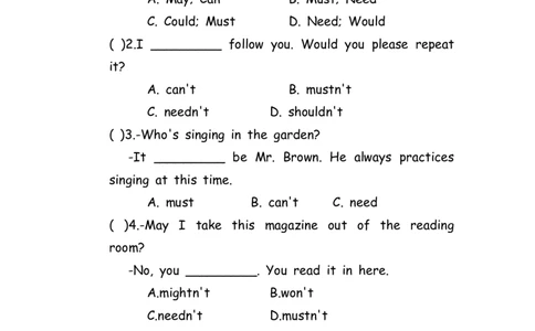 No.79情态动词练习题①_初中英语语法_最全初中英语语法习题_No.79情态动词练习题①