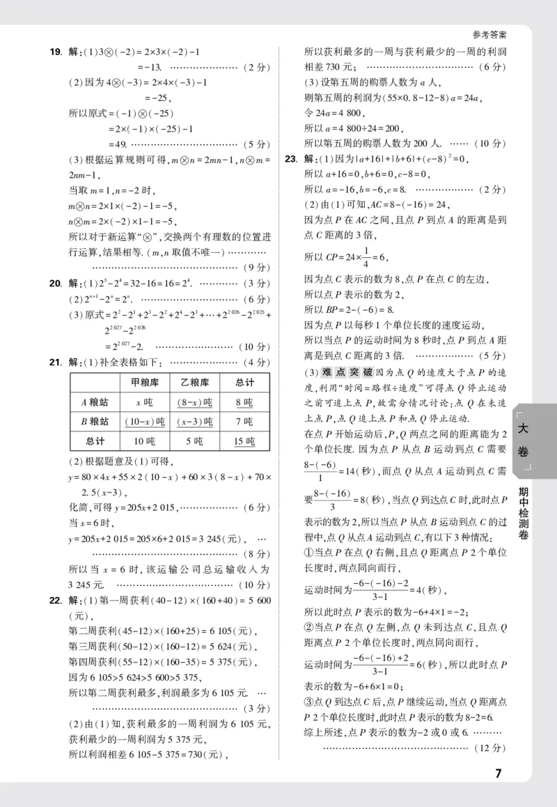 2026《万唯大小卷&bull;数学》7上大卷参考答案(HS)_2026万唯系列预习复习_2026版初中《万唯大小卷》7年级上册（全科多版本）_2026《万唯大小卷&bull;数学》7上(HS)