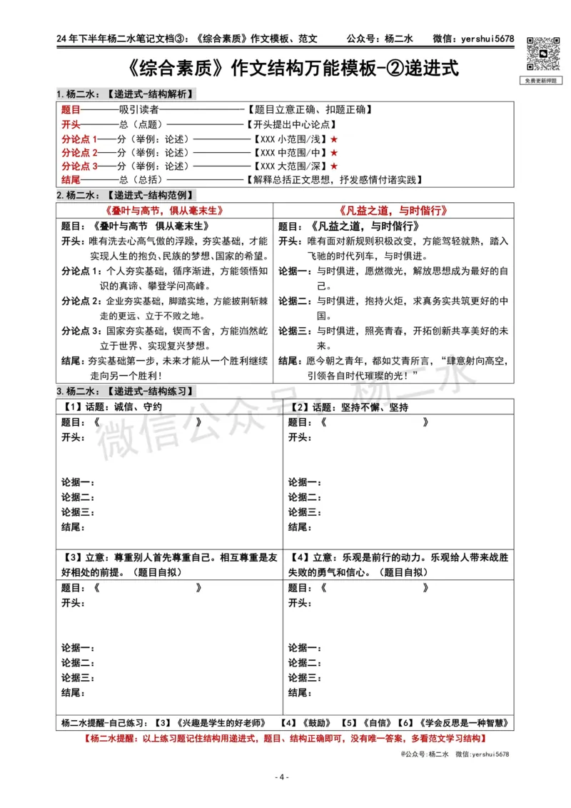 ③《中学综合素质》作文_4-教培资料-26年最新资料-同步更新_初中高中教资_2025下中学教资笔试_04科一科二重点笔记_杨二水_中学科一综合素质-笔记（25下通用）