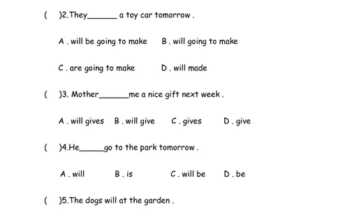 No.5一般将来时练习_初中英语语法_最全初中英语语法习题_No.5一般将来时练习