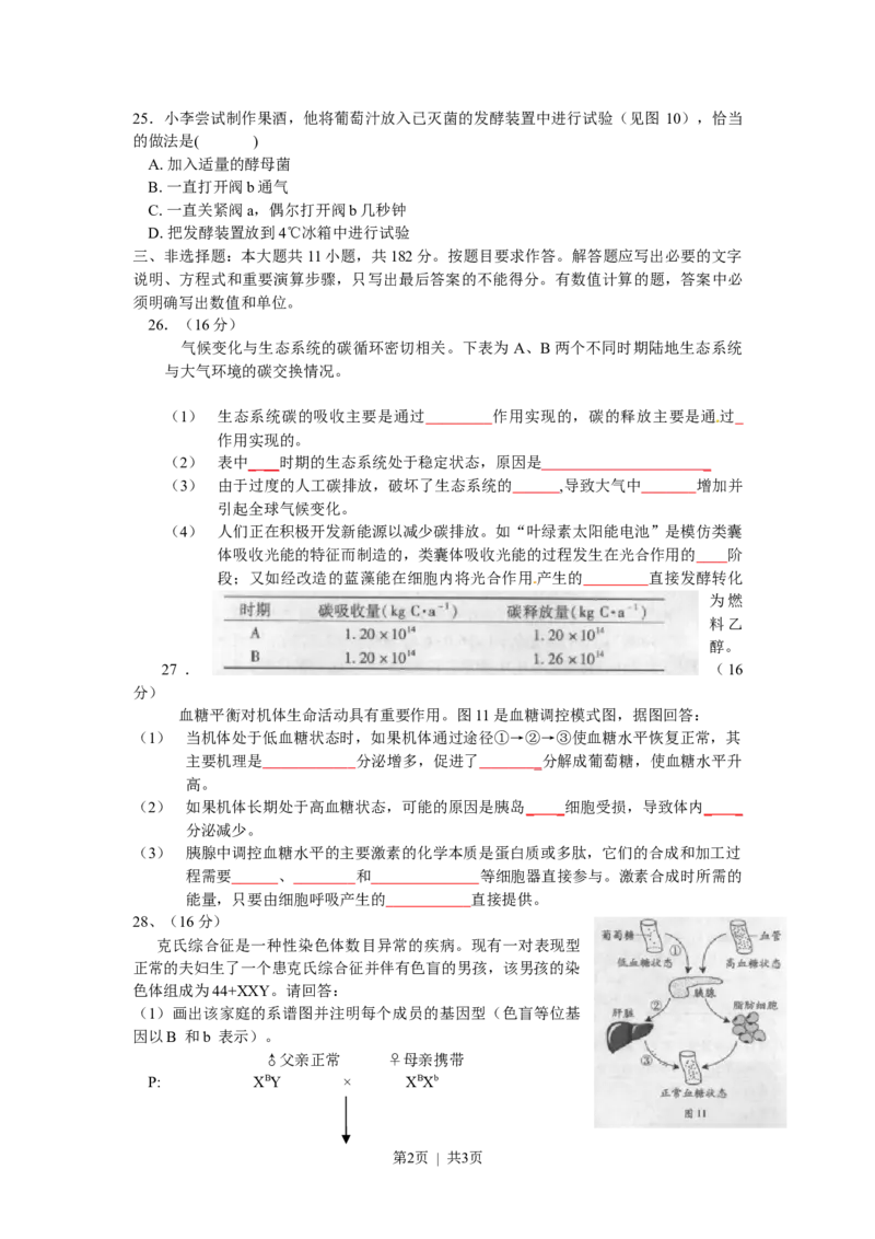 2010年高考生物试卷（广东）（空白卷）_1.高考2025全国各省真题+答案_01.2008-2024全国高考真题（按省份分类）_4.广东_2008-2024&middot;（广东）生物高考真题