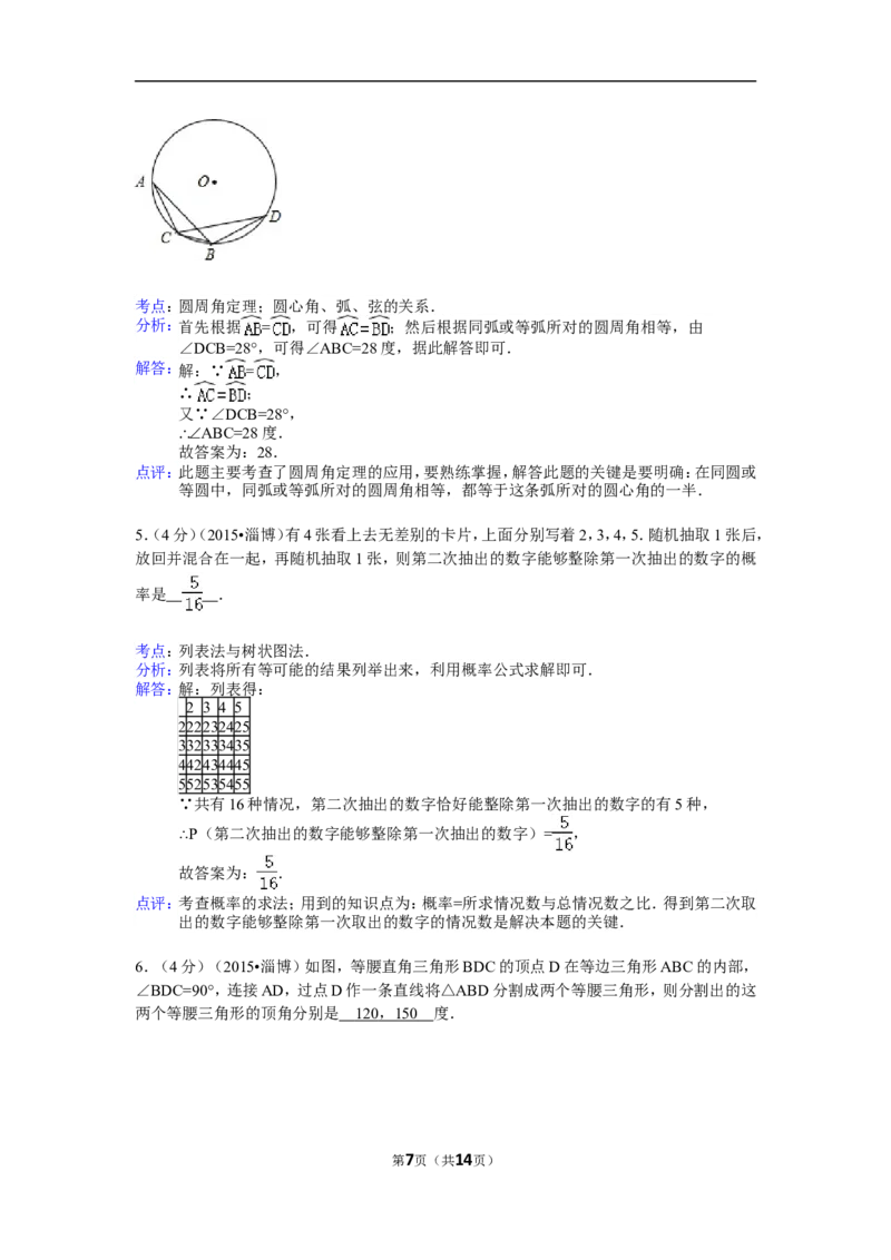 2015年山东省淄博市中考数学试卷（含解析版）_中考真题_2.数学中考真题2015-2024年_2015年全国中考数学180份