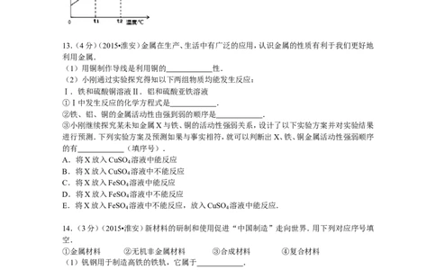 2015年江苏淮安化学试卷+答案（word整理版）_中考真题_5.化学中考真题2015-2024年_地区卷_江苏省_江苏淮安化学