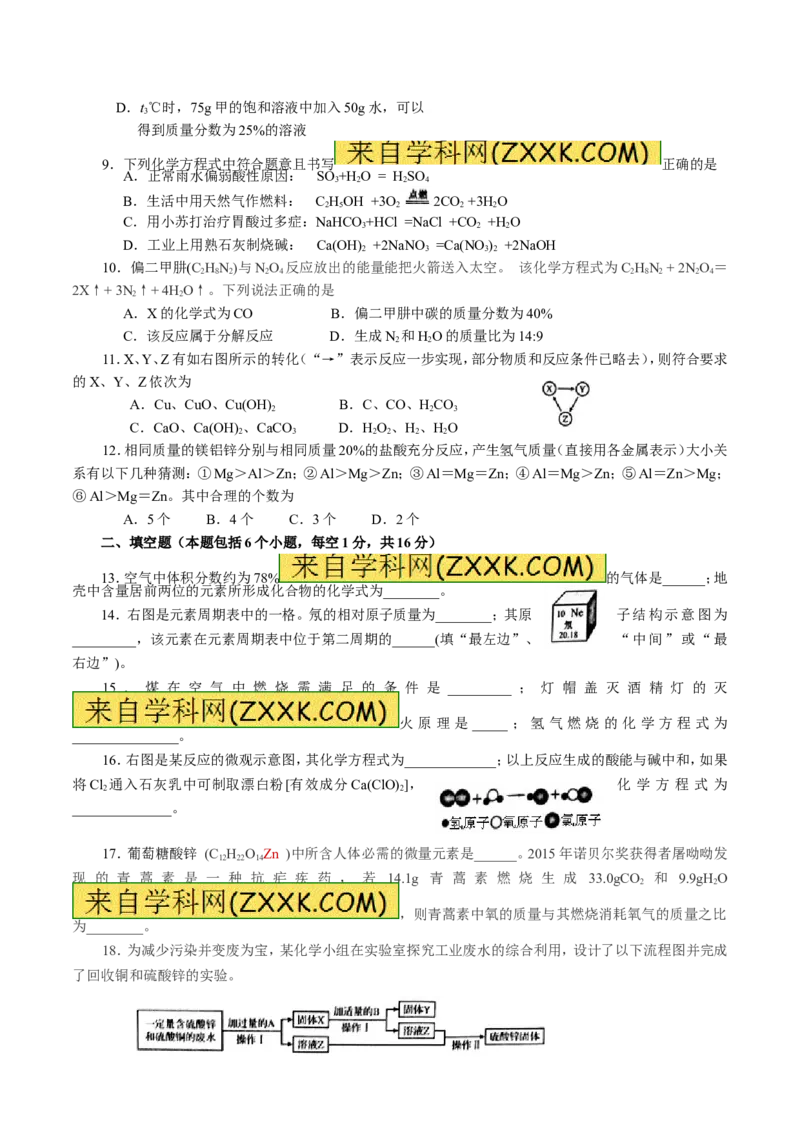 2016年河南省中考化学试卷及答案_中考真题_5.化学中考真题2015-2024年_地区卷_河南中考化学08-22河南省统一试卷）