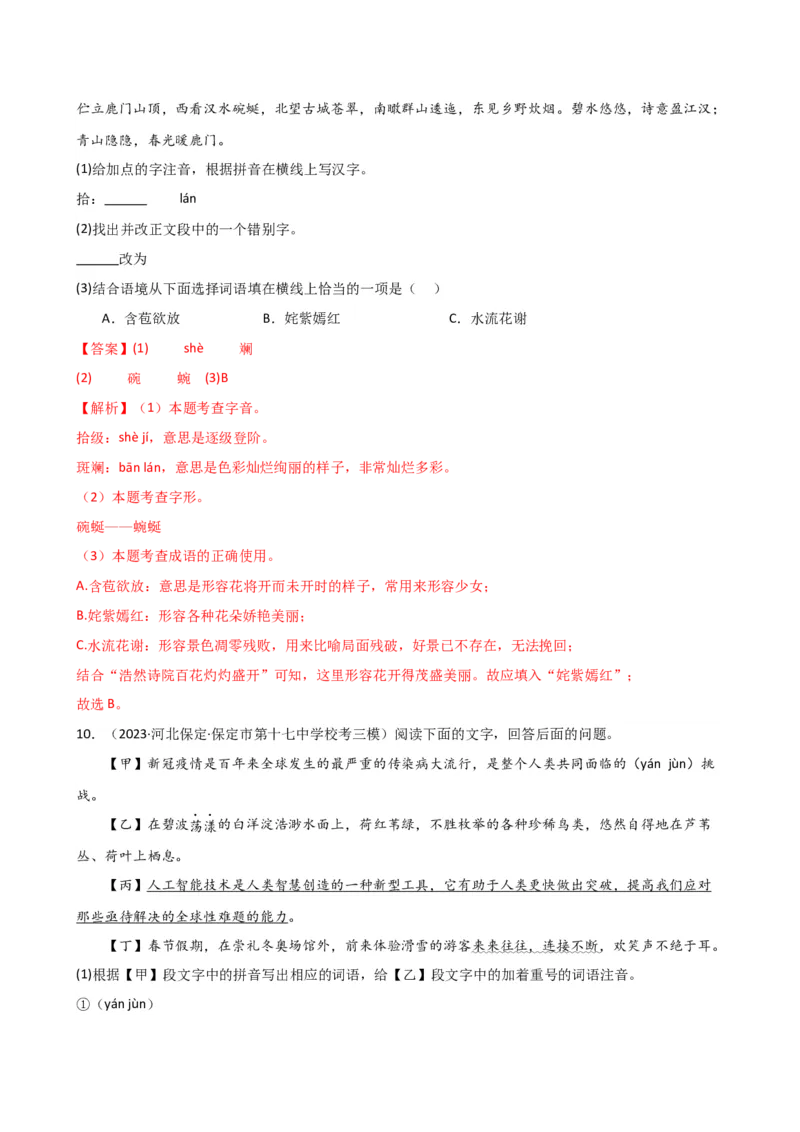 专题02词语理解运用（讲练）（全国通用）（解析版）_120中考语文全套复习_中考语文复习总复习_二轮复习资料_完2024年中考语文二轮复习课件+讲义+练习（全国通用）_配套讲练