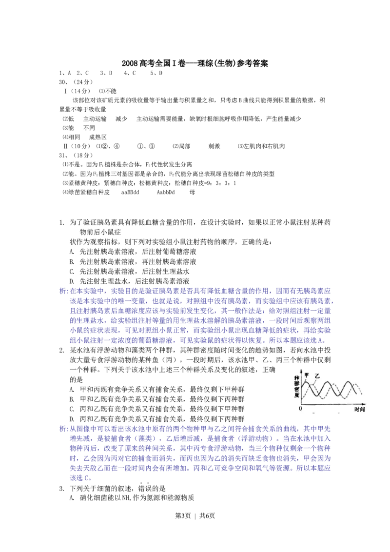 2008年高考生物试卷（浙江）（解析卷）_1.高考2025全国各省真题+答案_01.2008-2024全国高考真题（按省份分类）_22.浙江_2008-2024&middot;（浙江）生物高考真题