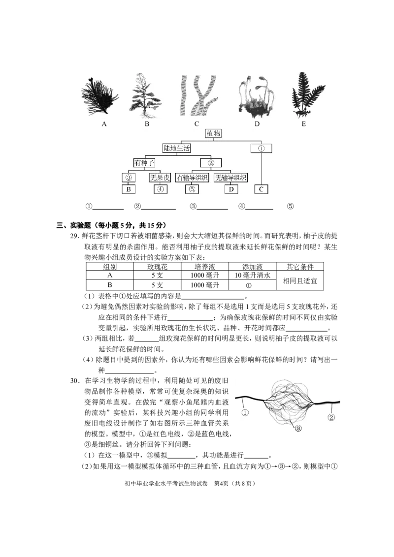 2016年长沙市中考生物试题和答案_中考真题_8.生物中考真题2015-2024年_地区卷_湖南省_湖南长沙生物08-22