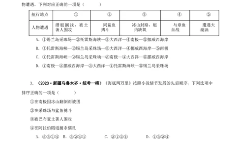 专题04《海底两万里》真题精练（单一题）（原卷版）_120中考语文全套复习_中考语文复习总复习_专项复习资料_完2024年中考语文名著阅读知识知识梳理+真题练习