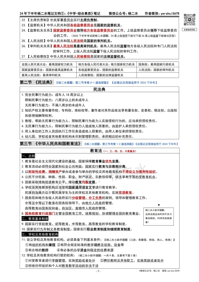 ①《中学综合素质》笔记❗️_4-教培资料-26年最新资料-同步更新_初中高中教资_2025下中学教资笔试_04科一科二重点笔记_杨二水_中学科一综合素质-笔记（25下通用）