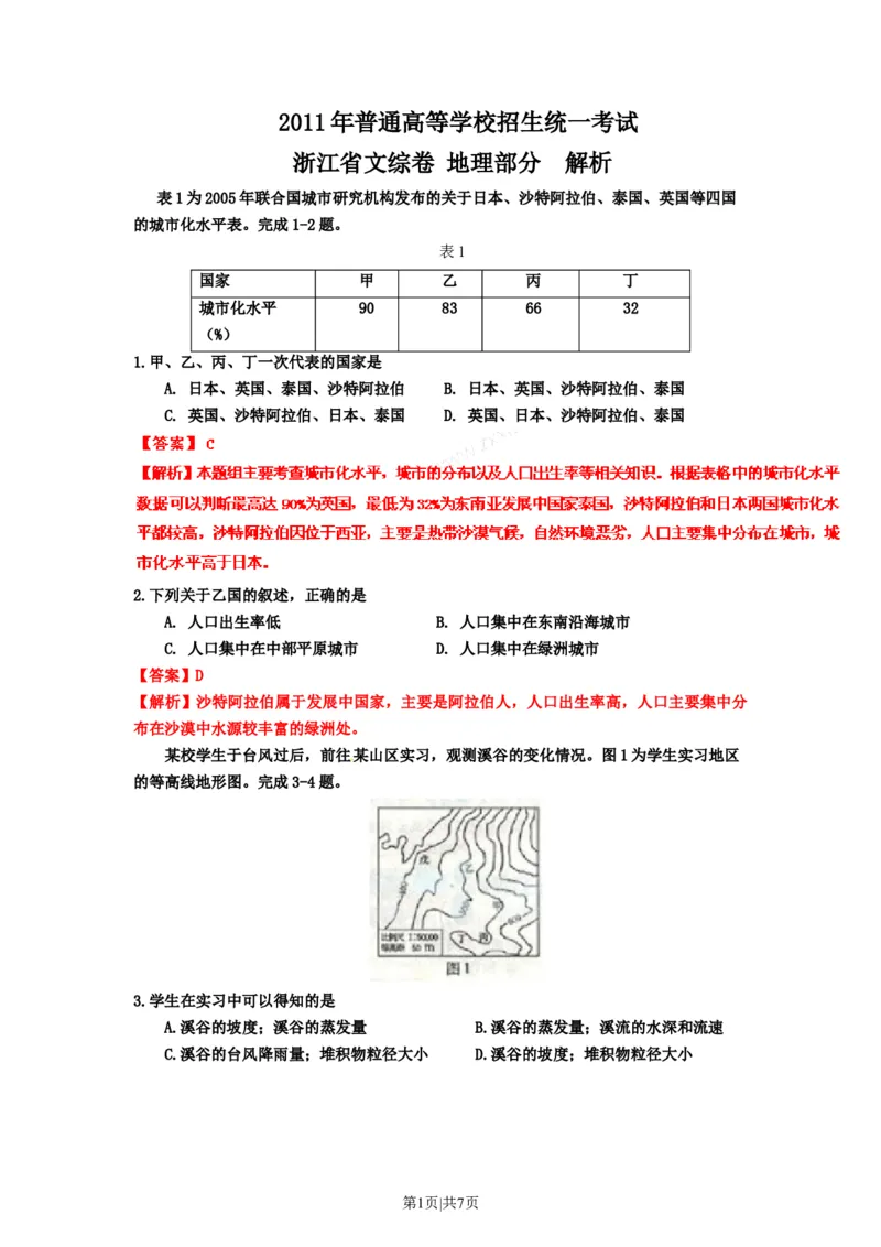 2011年高考地理试卷（浙江）（解析卷）_1.高考2025全国各省真题+答案_01.2008-2024全国高考真题（按省份分类）_22.浙江_2008-2024&middot;（浙江）地理高考真题