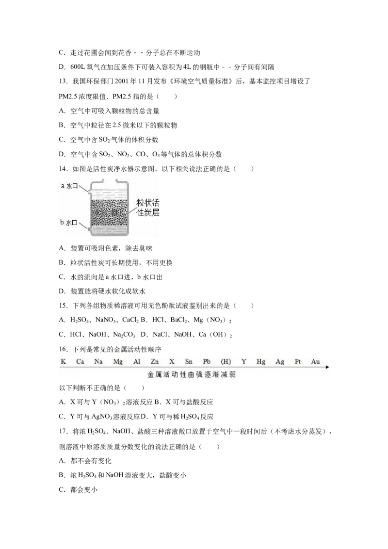 2015年广西柳州市中考化学试题（空白卷）_中考真题_5.化学中考真题2015-2024年_地区卷_广西省_柳州中考化学10-22