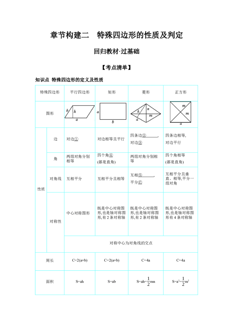 第五章四边形章节构建二特殊四边形的性质及判定学案（含答案）2025年中考数学人教版一轮复习_2数学总复习_2025中考复习资料_2025年人教版中考数学一轮复习学案(含答案)