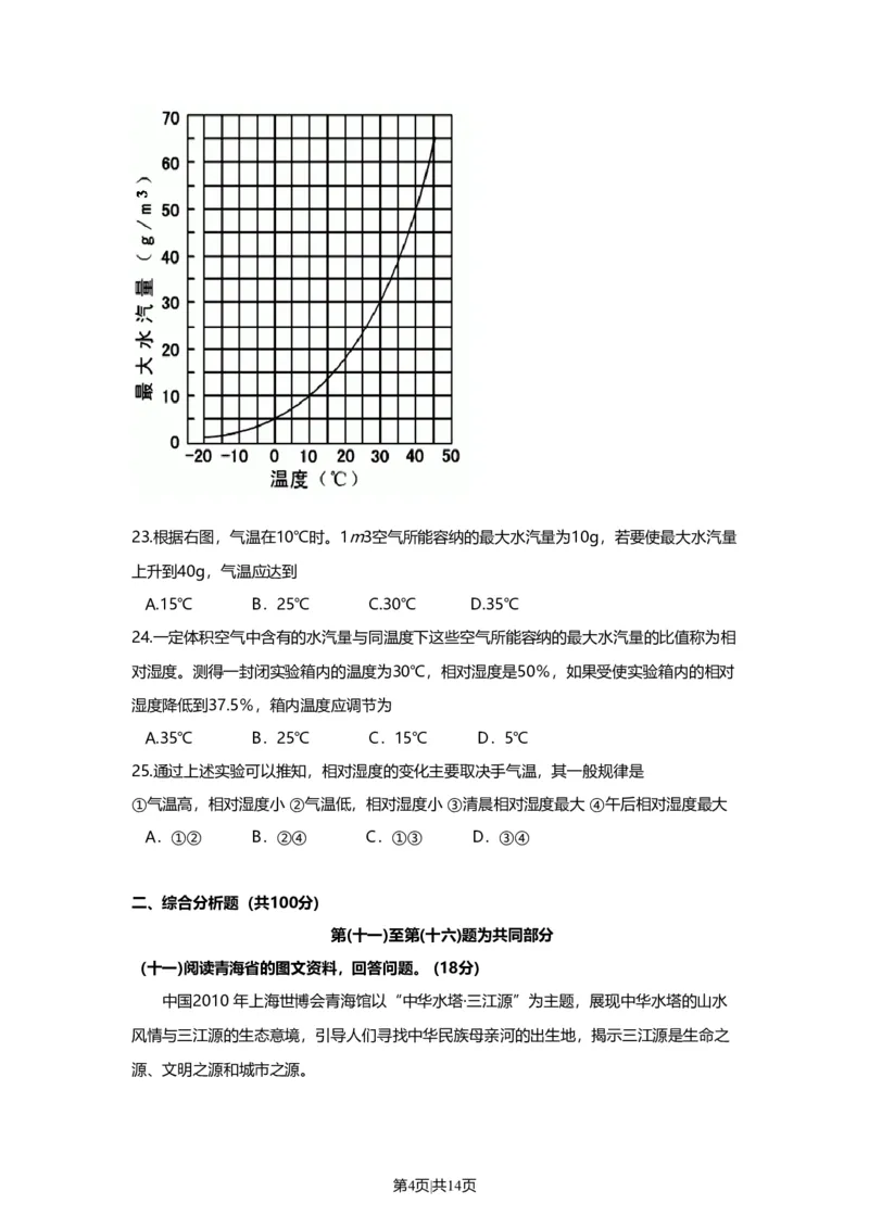 2010年高考地理试卷（上海）（空白卷）_1.高考2025全国各省真题+答案_01.2008-2024全国高考真题（按省份分类）_31.上海_2008-2021,2024&middot;（上海）地理高考真题