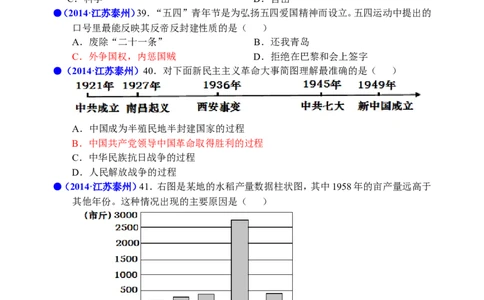 2014年江苏省泰州市中考历史试题及参考答案_中考真题_6.历史中考真题2015-2024年_地区卷_江苏省_泰州中考历史08-21