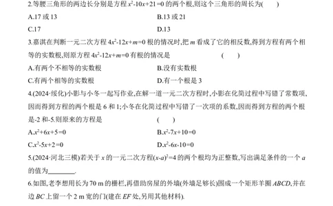 第08课时　一元二次方程及其应用2025年中考数学一轮专题复习强化练习（含答案）_2数学总复习_2025中考复习资料_2025年中考数学一轮专题复习强化练习（含答案）