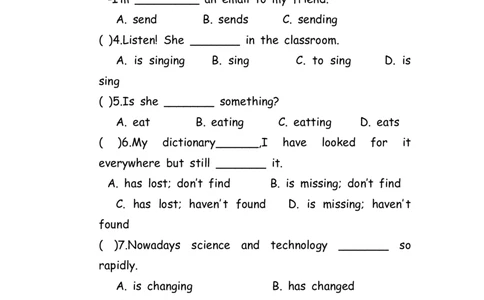 No.43现在进行时单项选择练习题_初中英语语法_最全初中英语语法习题_No.43现在进行时单项选择练习题①