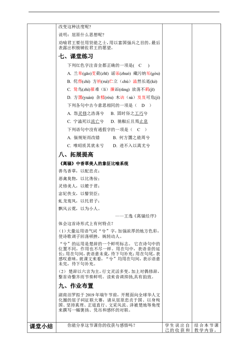 《离骚》（节选）第一课时教学设计_4-教培资料-26年最新资料-同步更新_初中高中教资_03科三专项（进去保存报考的学科即可）_02科三专项（笔记真题思维导图教学设计版本二）