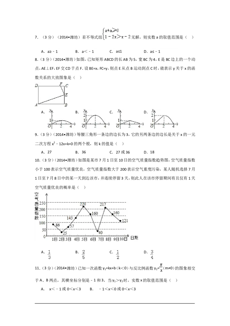 2014年山东省潍坊市中考数学试卷（含解析版）_中考真题_2.数学中考真题2015-2024年_2014年全国中考数学170份