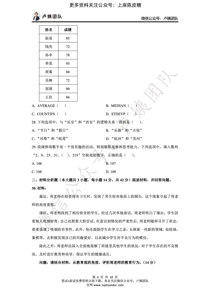 25上中小学科一三套卷（一）-试卷_4-教培资料-26年最新资料-同步更新_科一科二电子资料合集中小幼（笔记真题知识点汇总等）文件多，按需保存_03卢姨合集