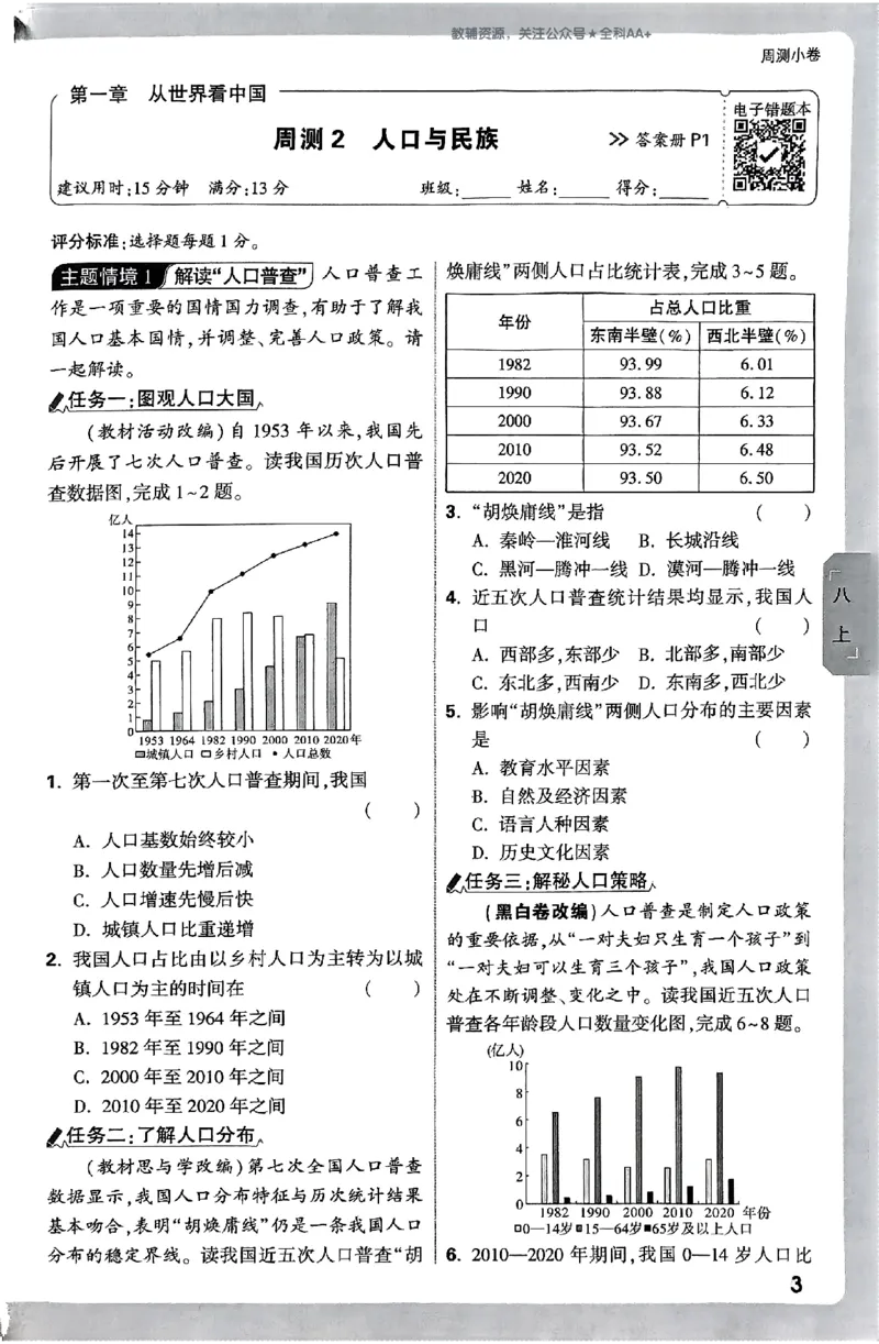 2026《万唯大小卷&bull;地理》8全周测小卷(RJ)_2026万唯系列预习复习_2026版初中《万唯大小卷》8年级上册（全科多版本）_2026《万唯大小卷&bull;地理》8全(RJ)