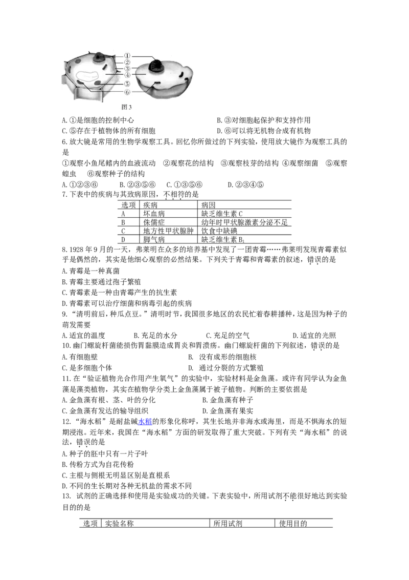 2018年山东省东营市中考生物试题(word版含答案)_中考真题_8.生物中考真题2015-2024年_地区卷_山东省_东营中考生物09-22