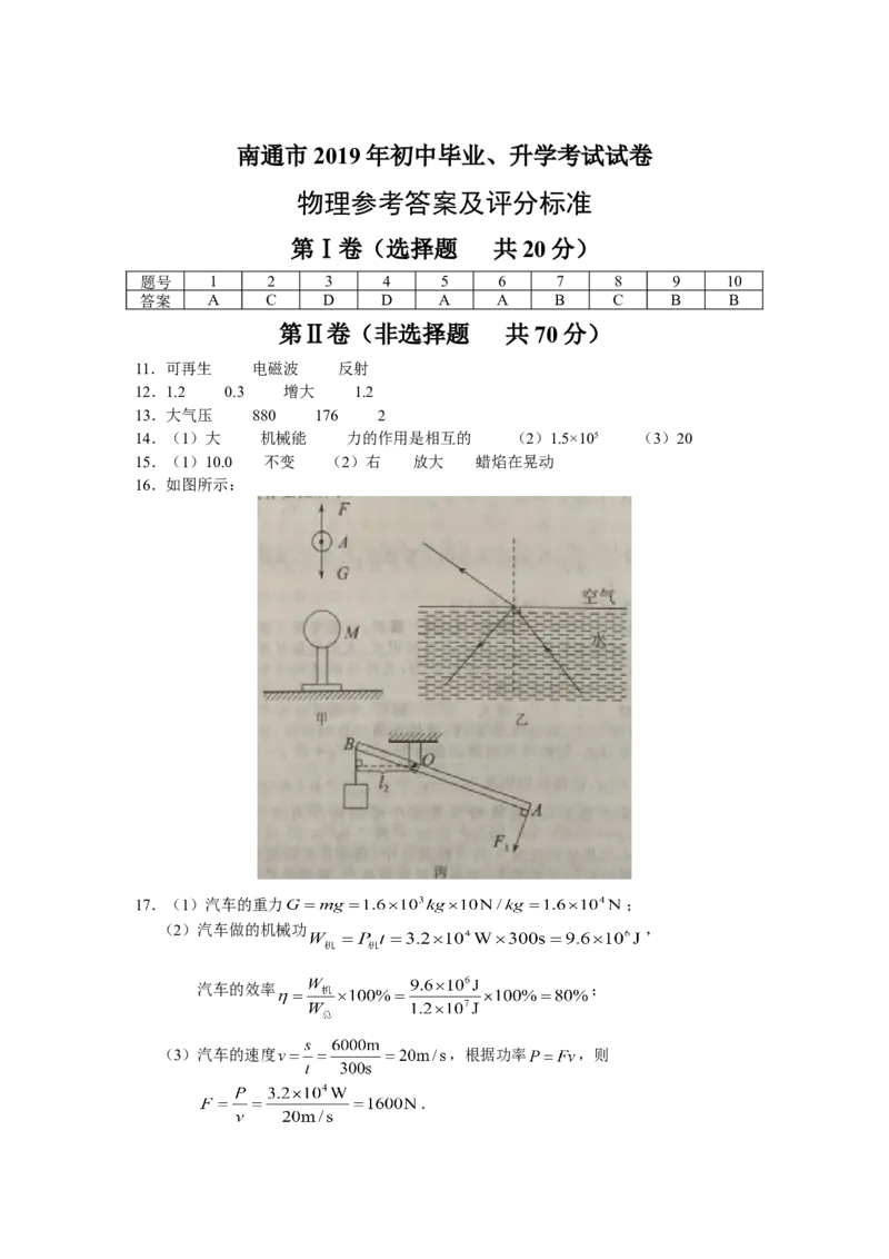 2019年江苏省南通市中考物理试题及答案_中考真题_4.物理中考真题2015-2024年_地区卷_江苏省_江苏南通中考物理2008---2022年