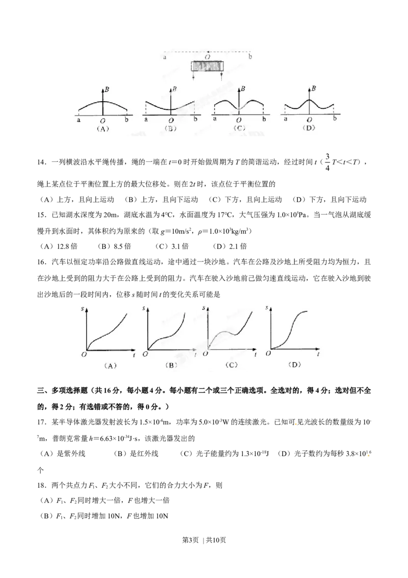 2013年高考物理试卷（上海）（空白卷）_1.高考2025全国各省真题+答案_01.2008-2024全国高考真题（按省份分类）_31.上海_2008-2024&middot;（上海）物理高考真题
